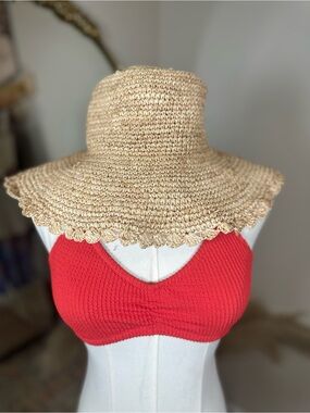 WYETH  the Lacy hat ~Scalloped Brim Straw Sun Visor Hat - Natural